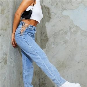 Denim blvd jeans boyfriend chain sides with grommets 13 NWT